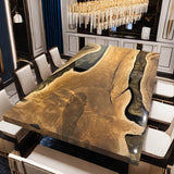 Custom Walnut Epoxy Resin River Table Gold WRT-65