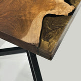 Custom Walnut Epoxy Resin River Table Gold WRT-65