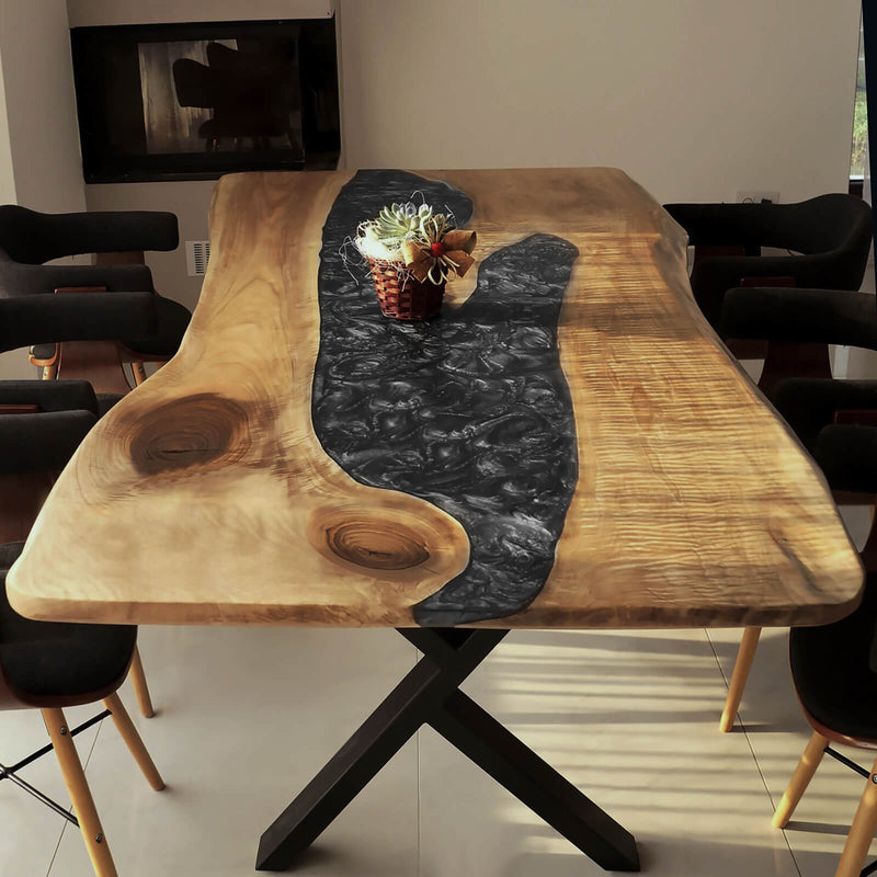 Custom Walnut Epoxy Resin River Table Gray Pearl WRT-69