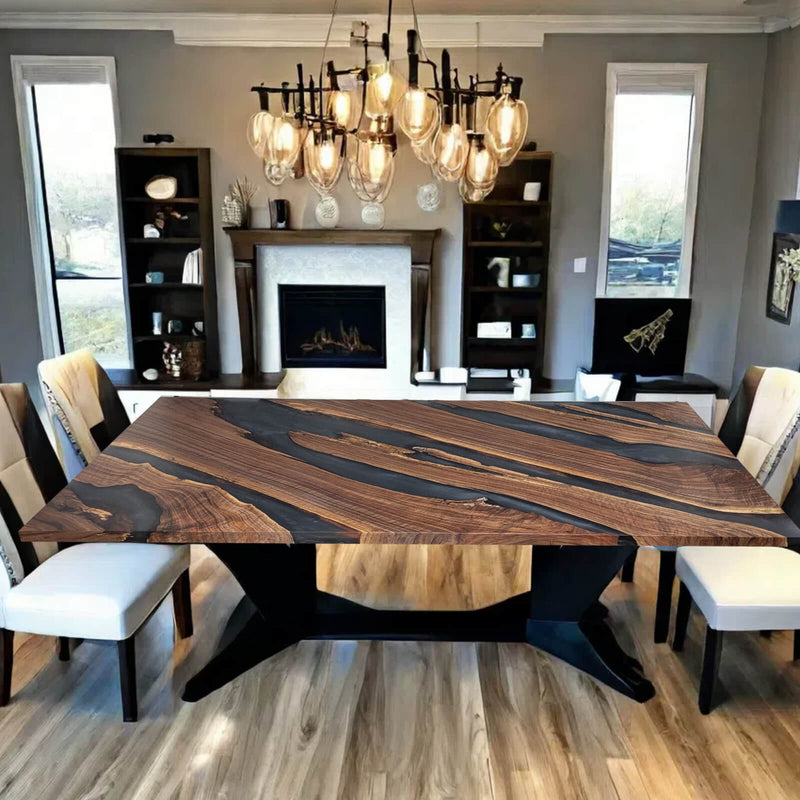 Custom Black Walnut Epoxy Resin River Table Gray Resin BRT-35