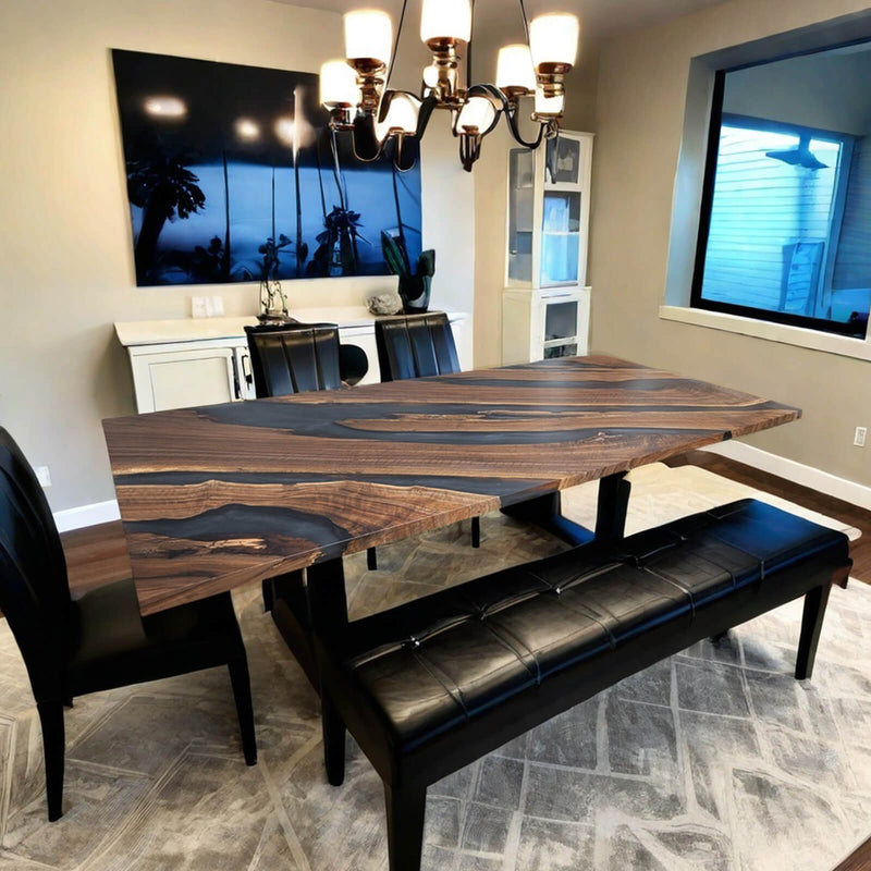 Custom Black Walnut Epoxy Resin River Table Gray Resin BRT-35