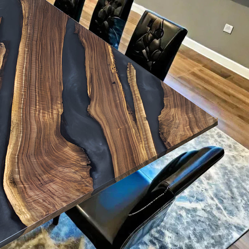 Custom Black Walnut Epoxy Resin River Table Gray Resin BRT-35
