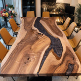 Custom Walnut Epoxy Resin River Table Gray Resin WRT-83