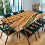 Custom Walnut Epoxy Resin River Table Green WRT-79