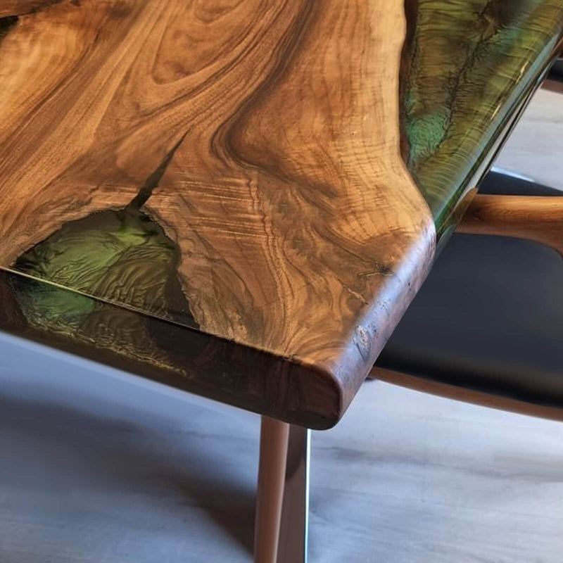 Custom Walnut Epoxy Resin River Table Green WRT-79