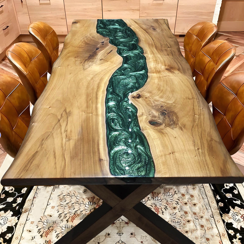 Custom Walnut Epoxy Resin River Table Green Pearl WRT-80