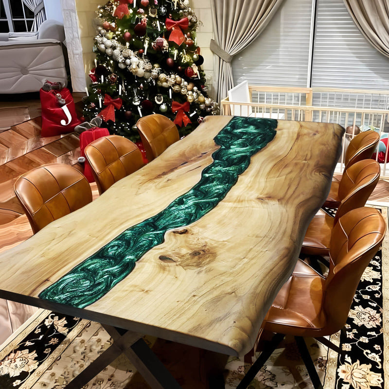Custom Walnut Epoxy Resin River Table Green Pearl WRT-80