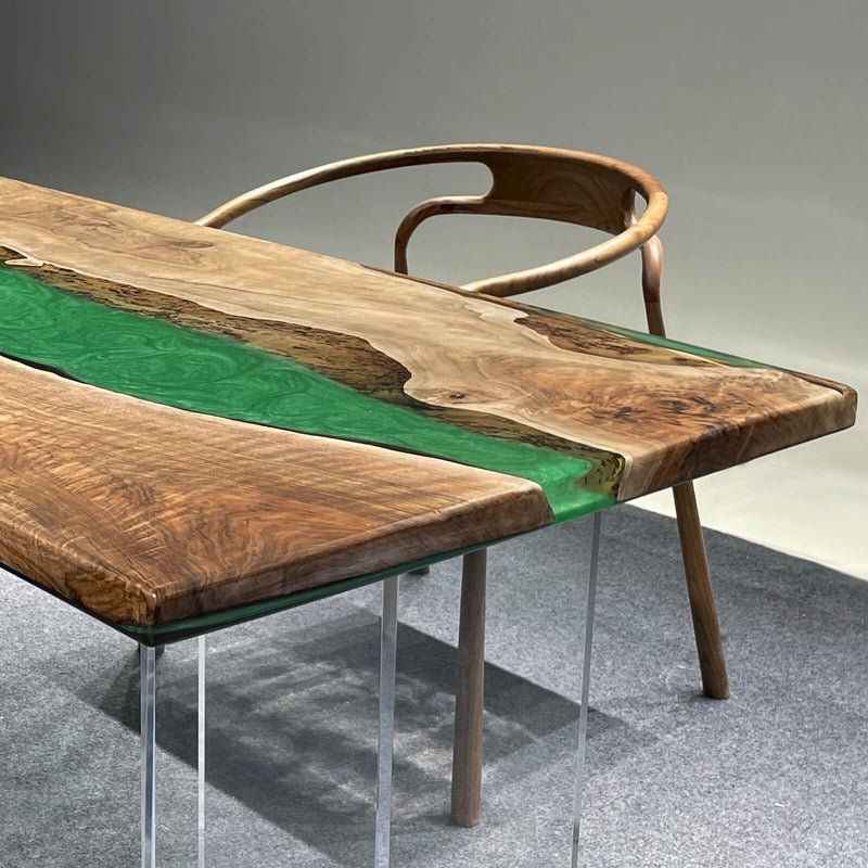 Custom Walnut Epoxy Resin River Table Green Pearl WRT-62