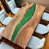 Custom Walnut Epoxy Resin River Table Green Pearl WRT-62