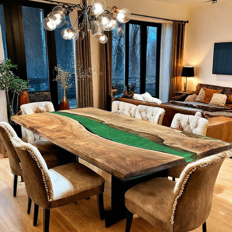 Custom Walnut Epoxy Resin River Table Green Pearl WRT-62