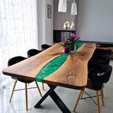 Custom Walnut Epoxy Resin River Table Green Pearl WRT-76