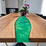 Custom Walnut Epoxy Resin River Table Green Pearl WRT-76