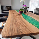 Custom Walnut Epoxy Resin River Table Green Pearl WRT-76