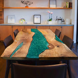 Custom Walnut Epoxy Resin River Table Green WRT-64