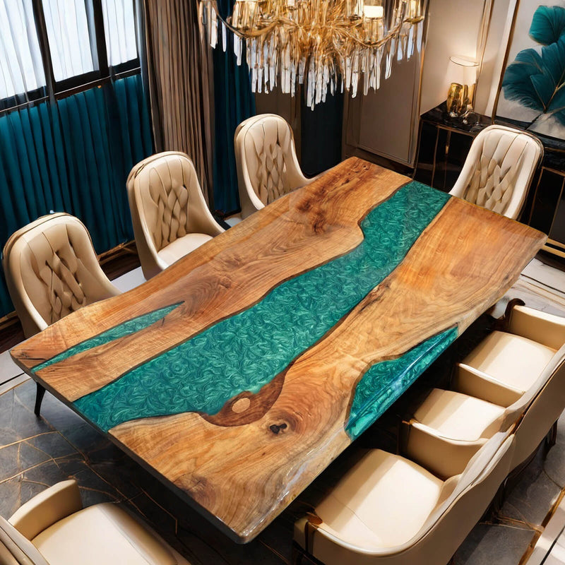 Custom Walnut Epoxy Resin River Table Green WRT-64
