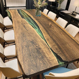 Custom Walnut Epoxy Resin River Table Green Resin WRT-22