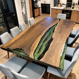 Custom Walnut Epoxy Resin River Table Green Resin WRT-22