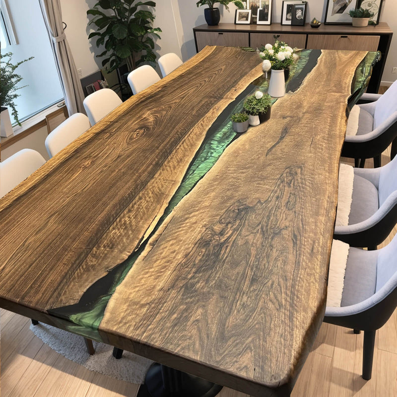Custom Walnut Epoxy Resin River Table Green Resin WRT-22
