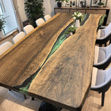 Custom Walnut Epoxy Resin River Table Green Resin WRT-22