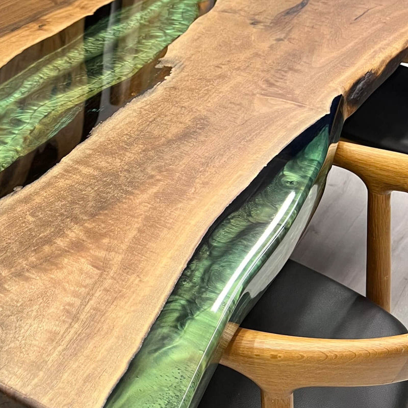 Custom Walnut Epoxy Resin River Table Green Resin WRT-22