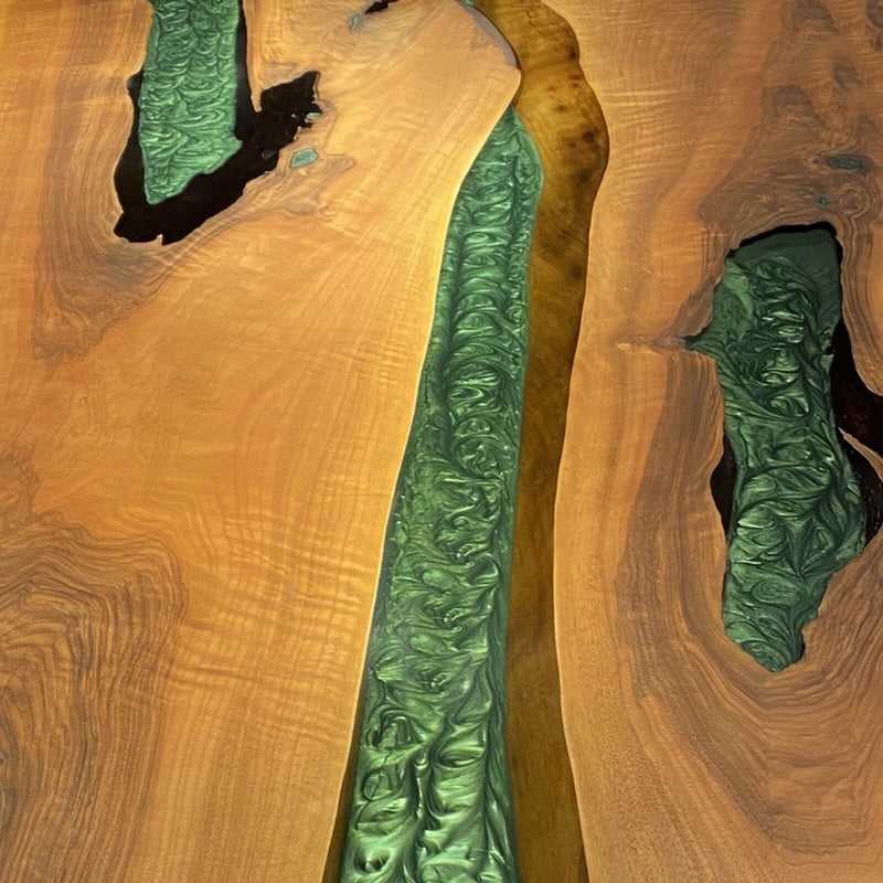 Custom Black Walnut Epoxy Resin River Table Green Resin BRT-25