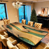 Custom Black Walnut Epoxy Resin River Table Green Resin BRT-25