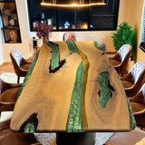 Custom Black Walnut Epoxy Resin River Table Green Resin BRT-25