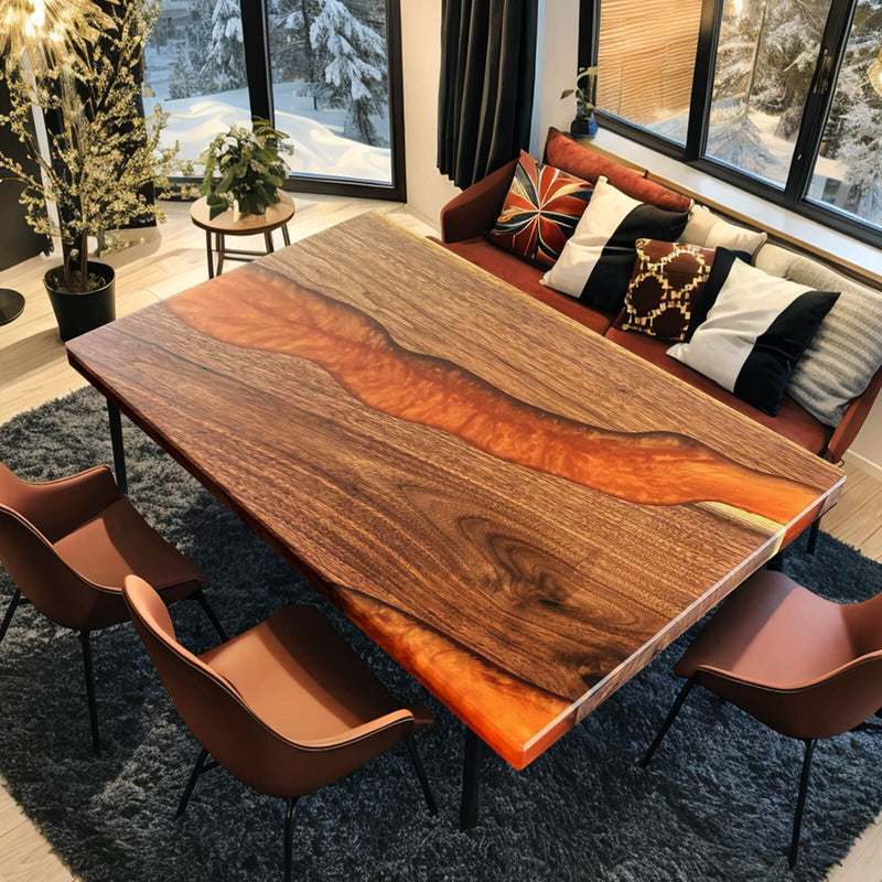 Custom Black Walnut Epoxy Resin River Table Orange Resin BRT-10