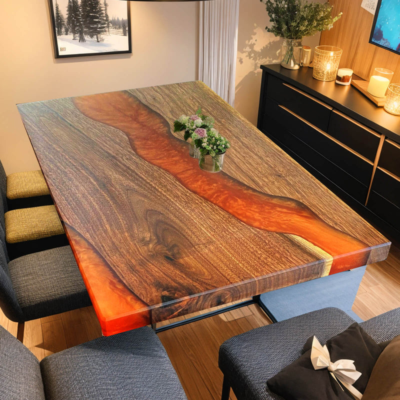 Custom Black Walnut Epoxy Resin River Table Orange Resin BRT-10