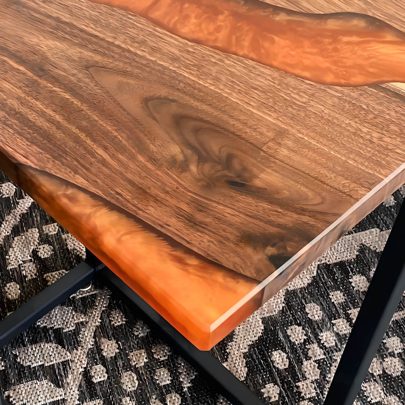 Custom Black Walnut Epoxy Resin River Table Orange Resin BRT-10