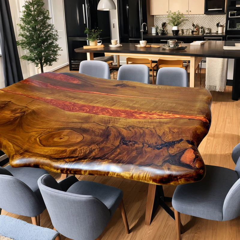 Custom Black Walnut Epoxy Resin River Table Orange Resin BRT-09