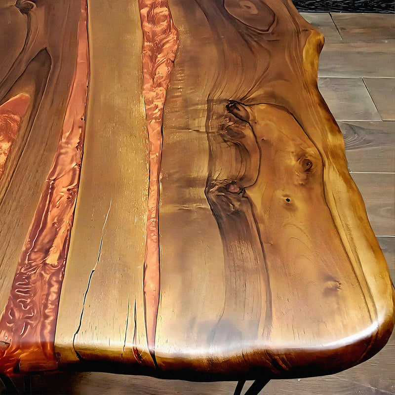 Custom Black Walnut Epoxy Resin River Table Orange Resin BRT-09