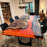 Custom Black Walnut Epoxy Resin River Table Orange Resin BRT-08
