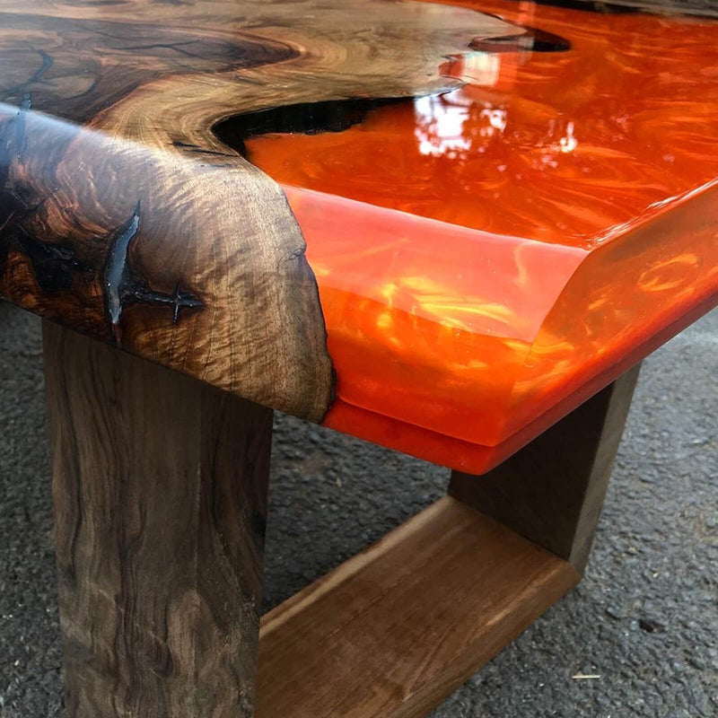 Custom Black Walnut Epoxy Resin River Table Orange Resin BRT-08
