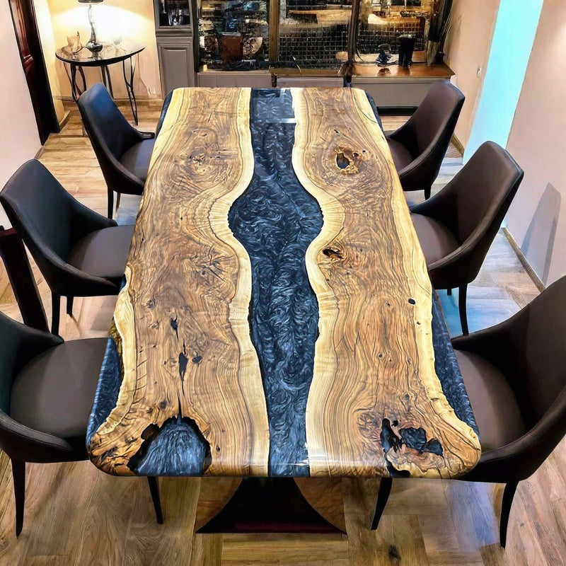 Custom Walnut Epoxy Resin River Table Pearl Gray WRT-71