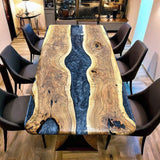 Custom Walnut Epoxy Resin River Table Pearl Gray WRT-71