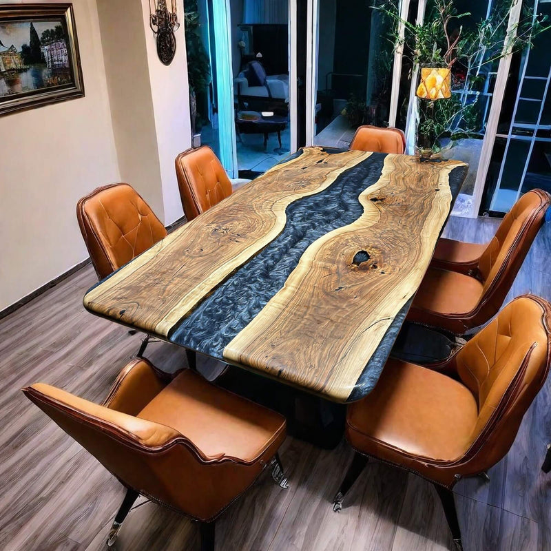 Custom Walnut Epoxy Resin River Table Pearl Gray WRT-71