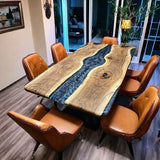 Custom Walnut Epoxy Resin River Table Pearl Gray WRT-71