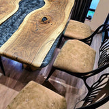 Custom Walnut Epoxy Resin River Table Pearl Gray WRT-71