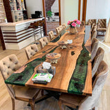 Custom Walnut Epoxy Resin River Table Pearl Green WRT-74