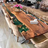 Custom Walnut Epoxy Resin River Table Pearl Green WRT-74