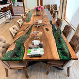 Custom Walnut Epoxy Resin River Table Pearl Green WRT-74