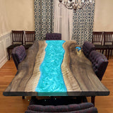 Custom Black Walnut Epoxy Resin River Table Pearl Green BRT-36