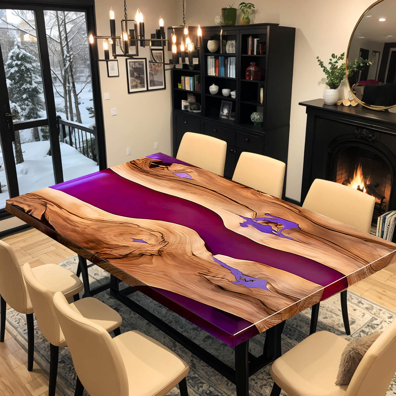 Custom Walnut Epoxy Resin River Table Purple Resin WRT-25