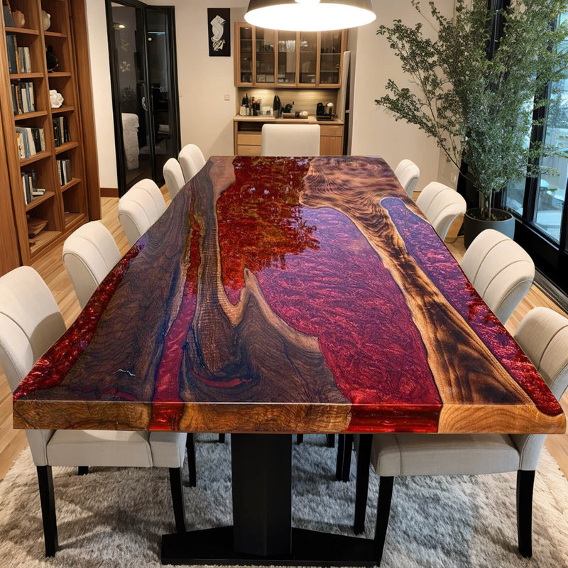 Custom Black Walnut Epoxy Resin River Table Red Resin BRT-67
