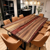 Custom Black Walnut Epoxy Resin River Table Red Resin BRT-75