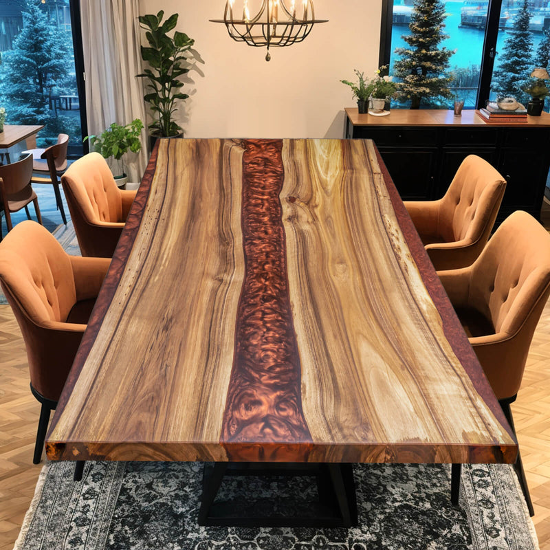Custom Black Walnut Epoxy Resin River Table Red Resin BRT-75