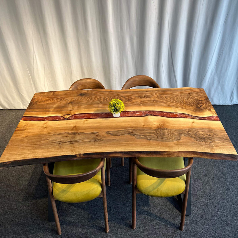 Custom Black Walnut Epoxy Resin River Table Red Resin BRT-28