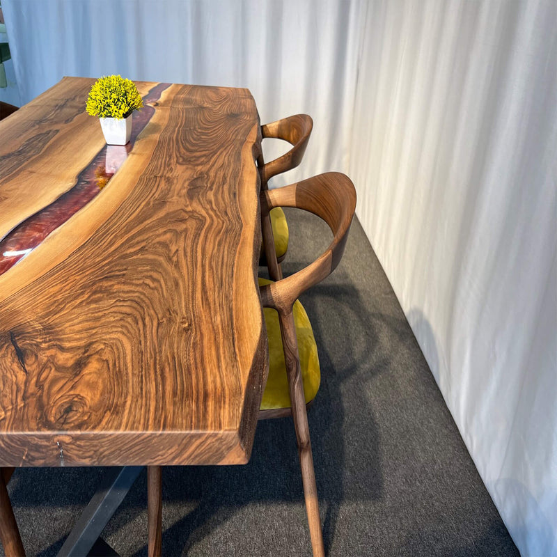 Custom Black Walnut Epoxy Resin River Table Red Resin BRT-28