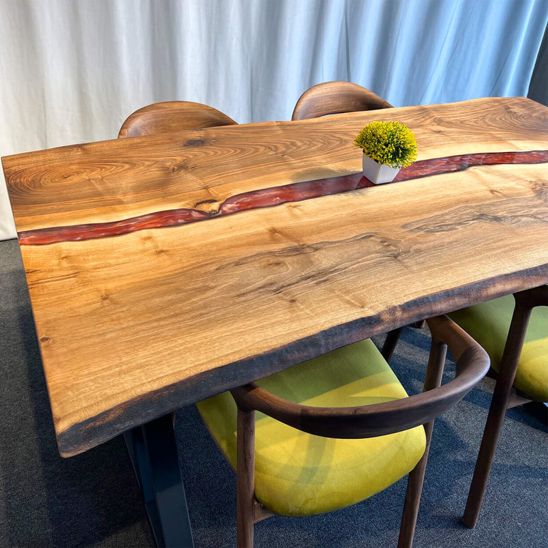 Custom Black Walnut Epoxy Resin River Table Red Resin BRT-28